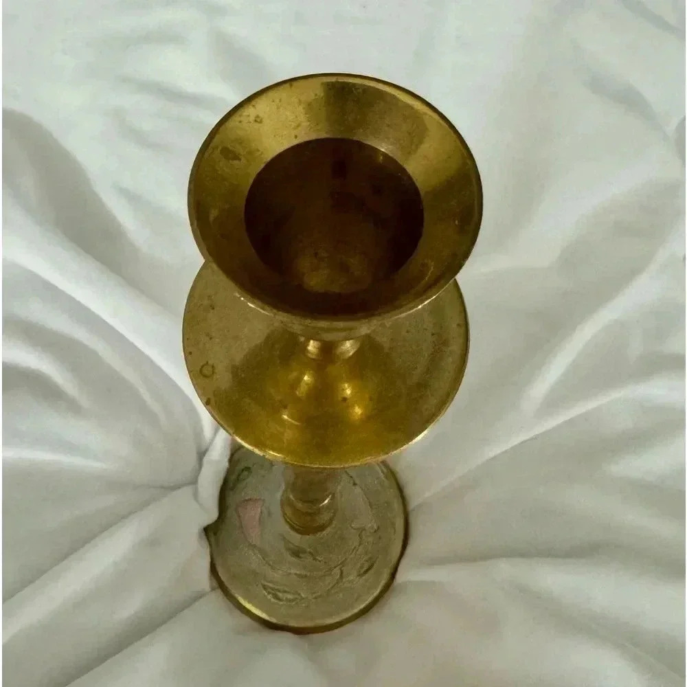 Vintage Brass Etched Taper Candlestick MCM 80’s 90’s Decor Cottagecore Granny - Picture 6 of 12